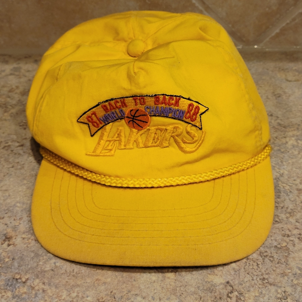 Vintage Yellow Los Angeles Lakers Championship slide back Hat